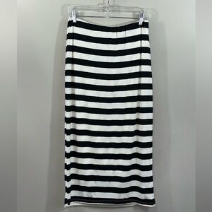 Bobeau Classic Black and White Striped Midi Skirt